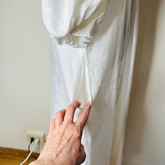 LJC Designs White Linen Charlotte Balloon Sleeve Midi Dress - Picture 7 of 10